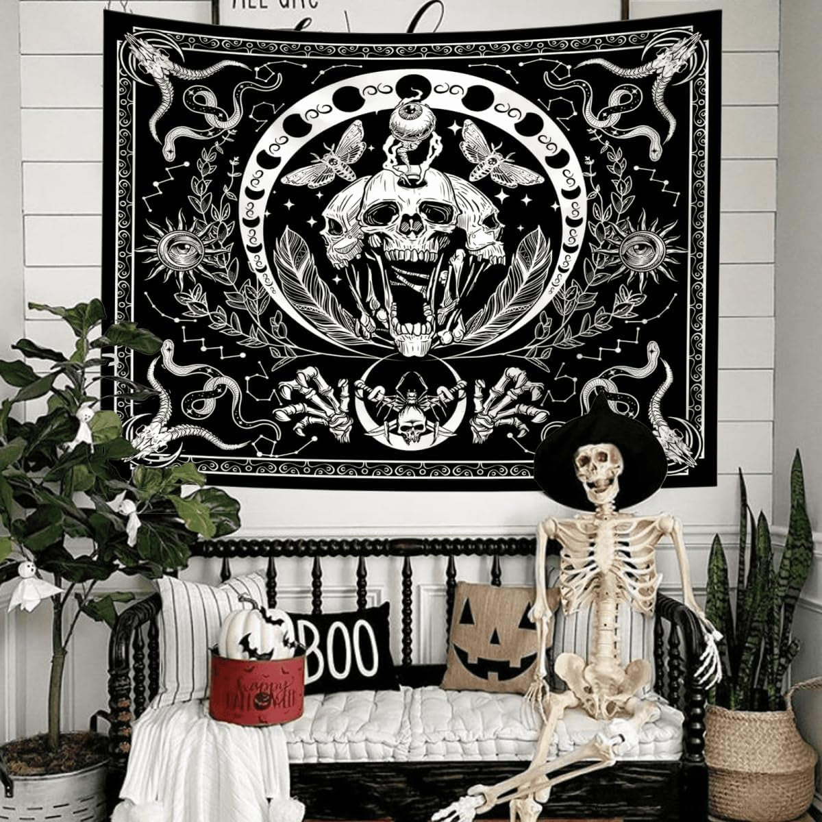 Gobeläng gothic halloween banderoll svart vit Hem - Accessoarer och dekorationer Naty Shop
