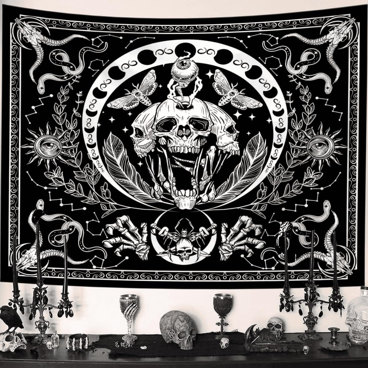 Gobeläng gothic halloween banderoll svart vit Hem - Accessoarer och dekorationer Naty Shop