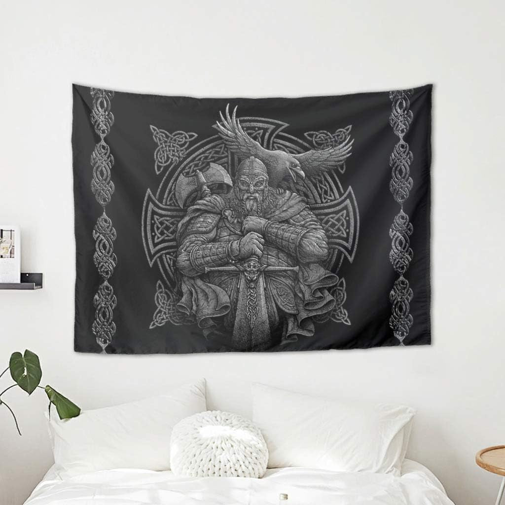 Gobeläng grå viking odin yxa svärd korpkors Hem - Accessoarer och dekorationer Naty Shop