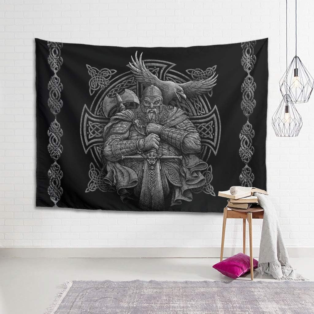 Gobeläng grå viking odin yxa svärd korpkors Hem - Accessoarer och dekorationer Naty Shop
