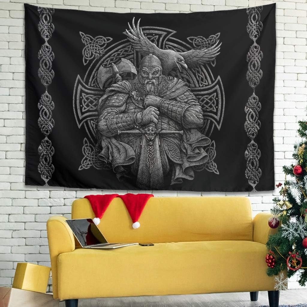 Gobeläng grå viking odin yxa svärd korpkors Hem - Tillbehör och dekorationer Naty Shop Standardtitel