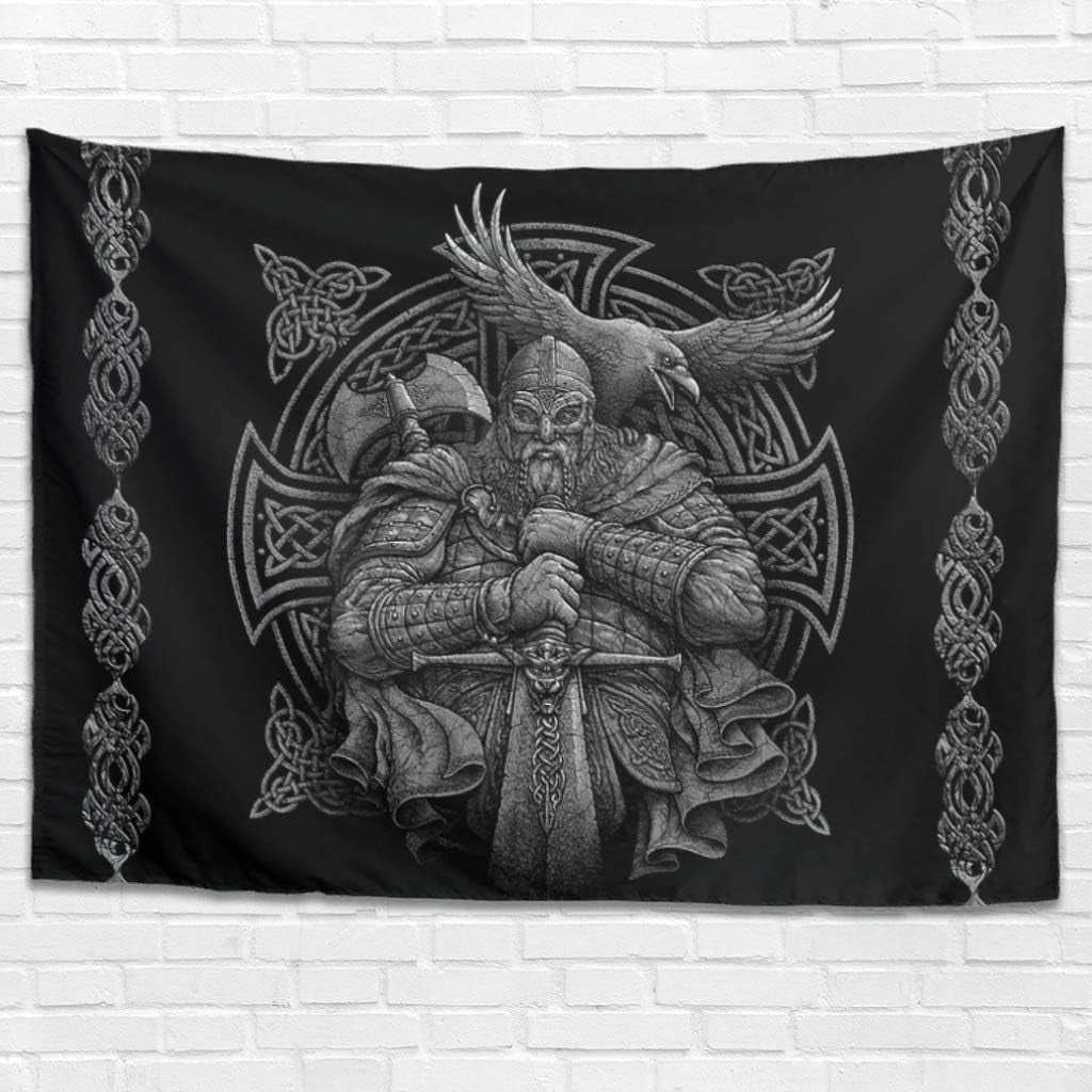 Gobeläng grå viking odin yxa svärd korpkors Hem - Accessoarer och dekorationer Naty Shop