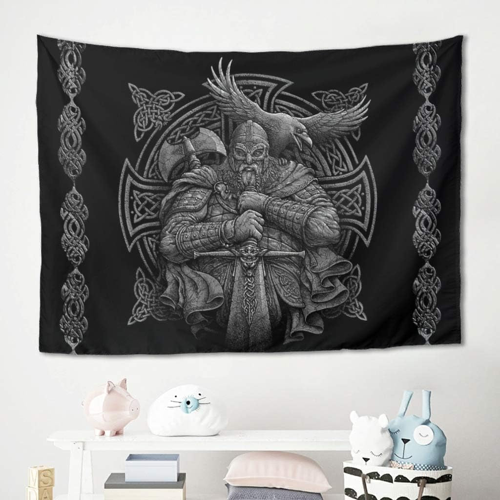 Gobeläng grå viking odin yxa svärd korpkors Hem - Accessoarer och dekorationer Naty Shop