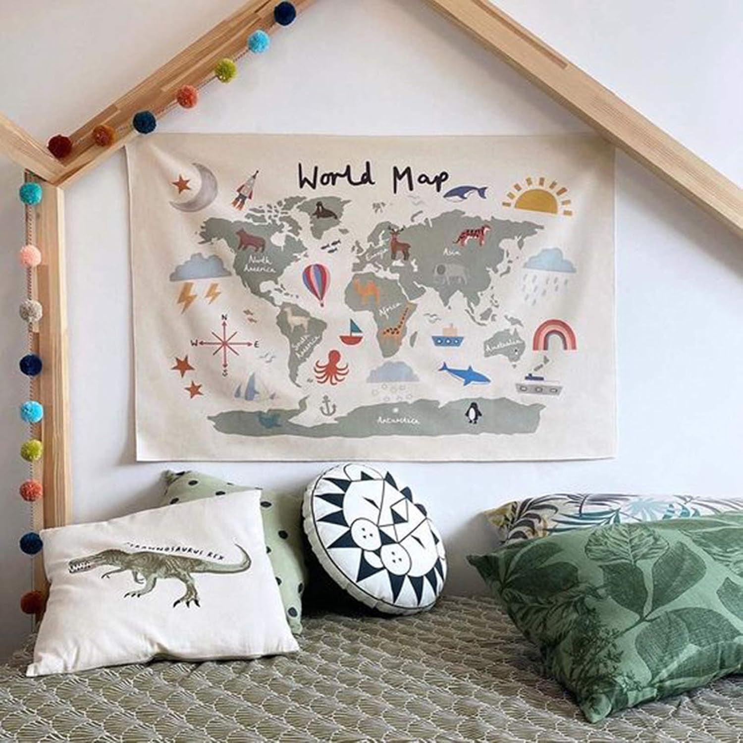 Haokaini gobeläng världskarta barnsäng foto Hem - Tillbehör och dekorationer Naty Shop