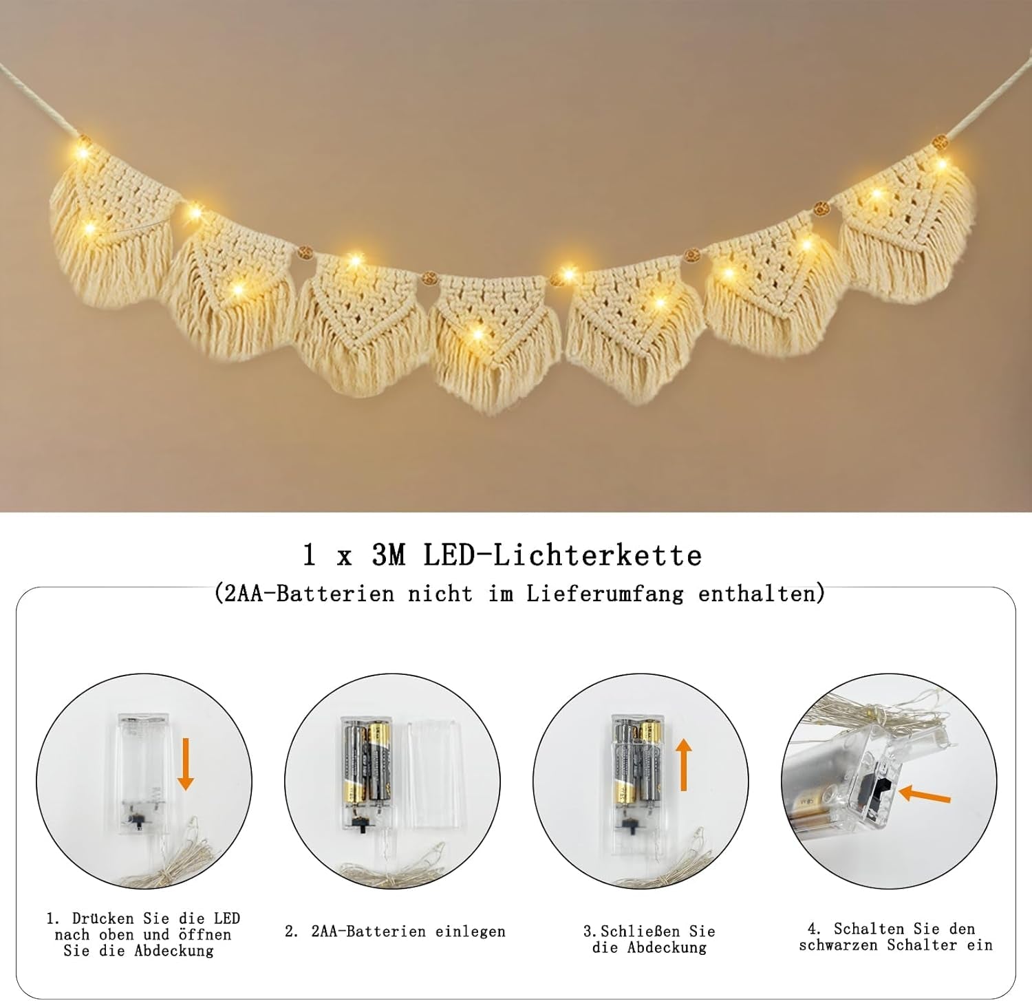 Gobeläng ihonyi deco chic fransad girlang led Hem - Tillbehör och dekorationer Naty Shop