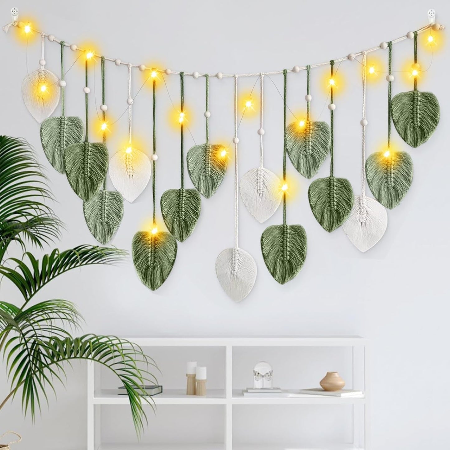 Gobeläng ihonyi deco chic fransad girlang led Hem - Tillbehör och dekorationer Naty Shop Vit + grön 160*60cm