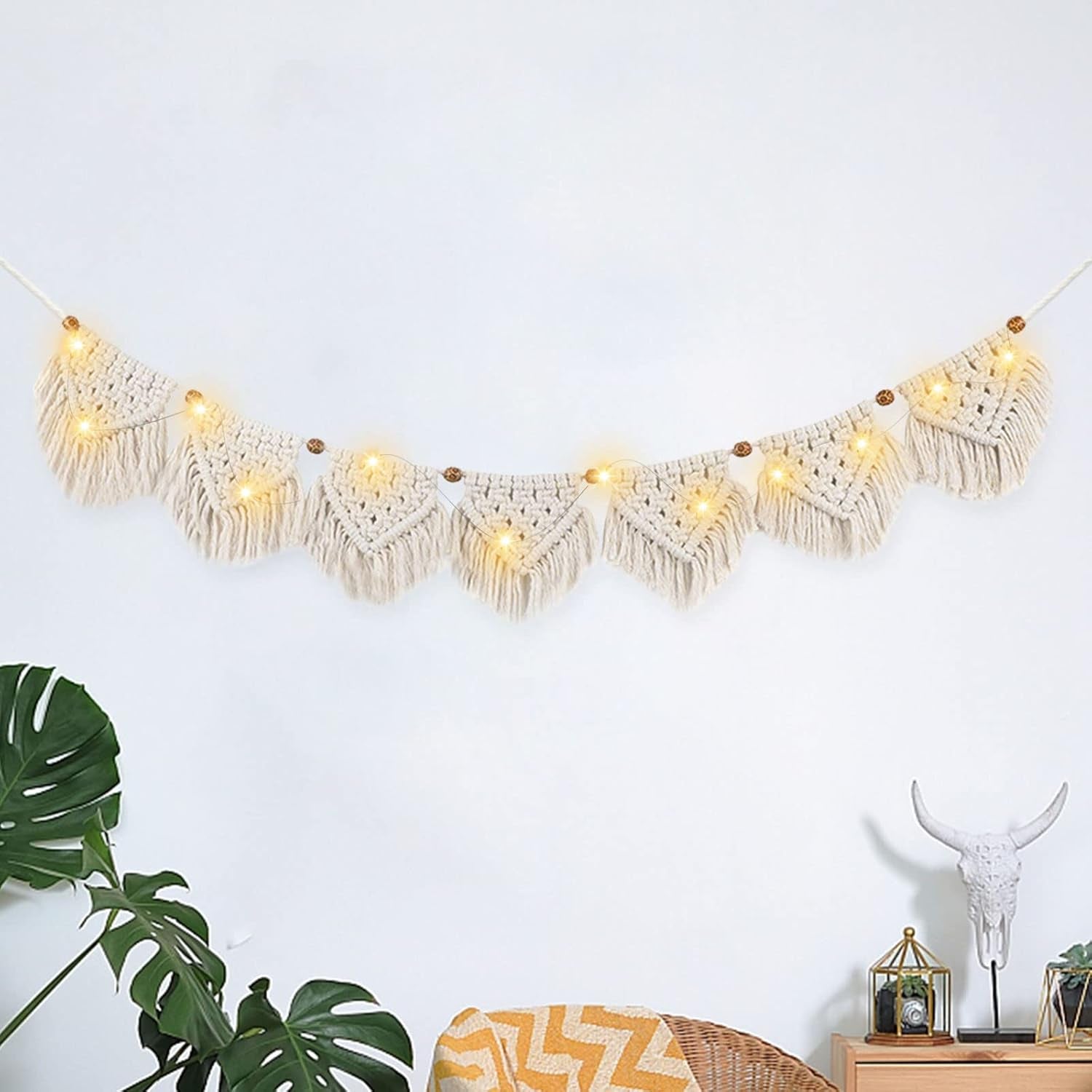 Gobeläng ihonyi deco chic fransad girlang led Hem - Tillbehör och dekorationer Naty Shop Beige 100*17cm