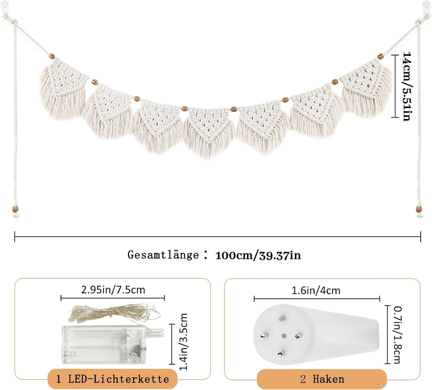 Gobeläng ihonyi deco chic fransad girlang led Hem - Tillbehör och dekorationer Naty Shop