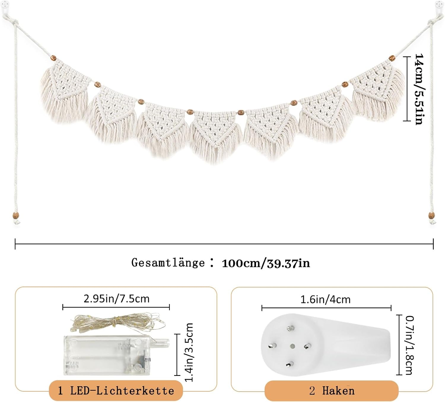 Gobeläng ihonyi deco chic fransad girlang led Hem - Tillbehör och dekorationer Naty Shop