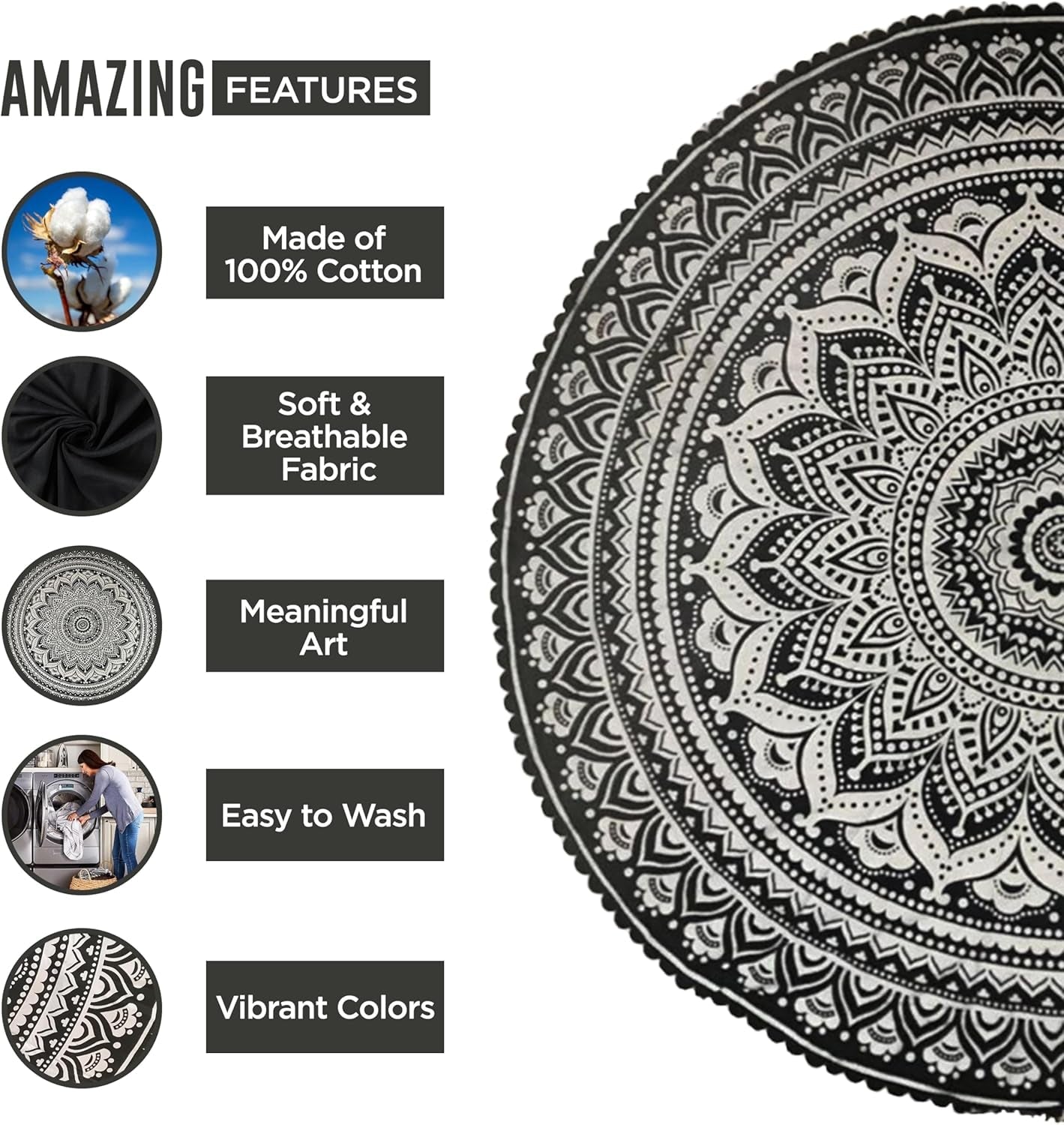Gobeläng Indien strandhandduk rund mandala hippiestor indisk Hem - Tillbehör och dekorationer Naty Shop