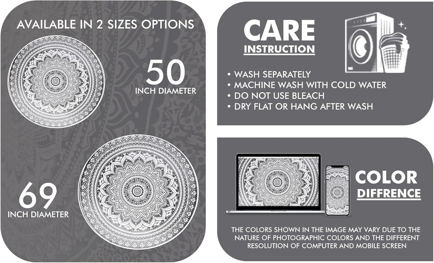 Gobeläng Indien strandhandduk rund mandala hippiestor indisk Hem - Tillbehör och dekorationer Naty Shop
