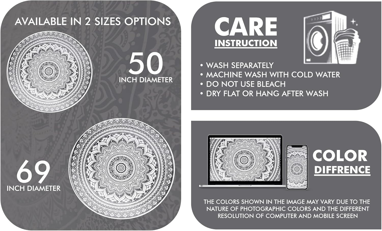 Gobeläng Indien strandhandduk rund mandala hippiestor indisk Hem - Tillbehör och dekorationer Naty Shop