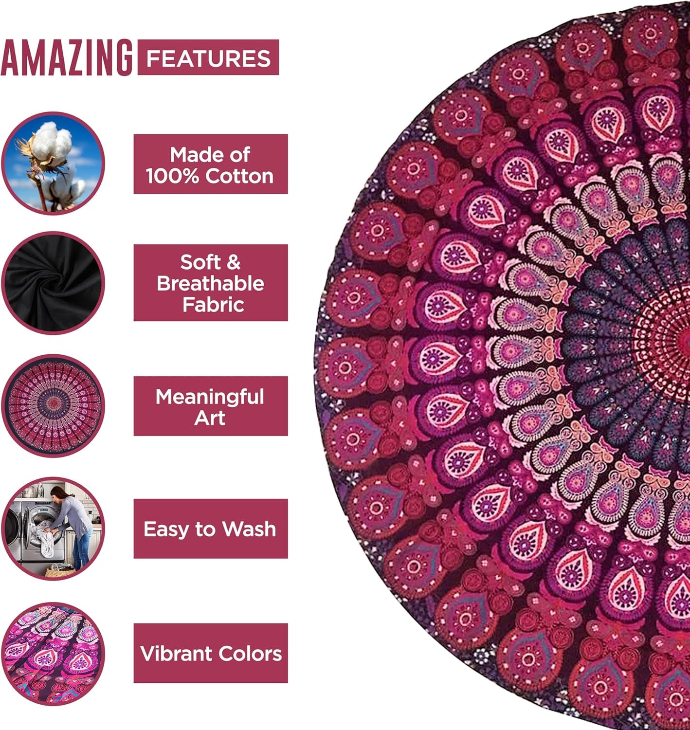 Indien gobeläng strandhandduk rund mandala hippie violett Hem - Accessoarer och dekorationer Naty Shop