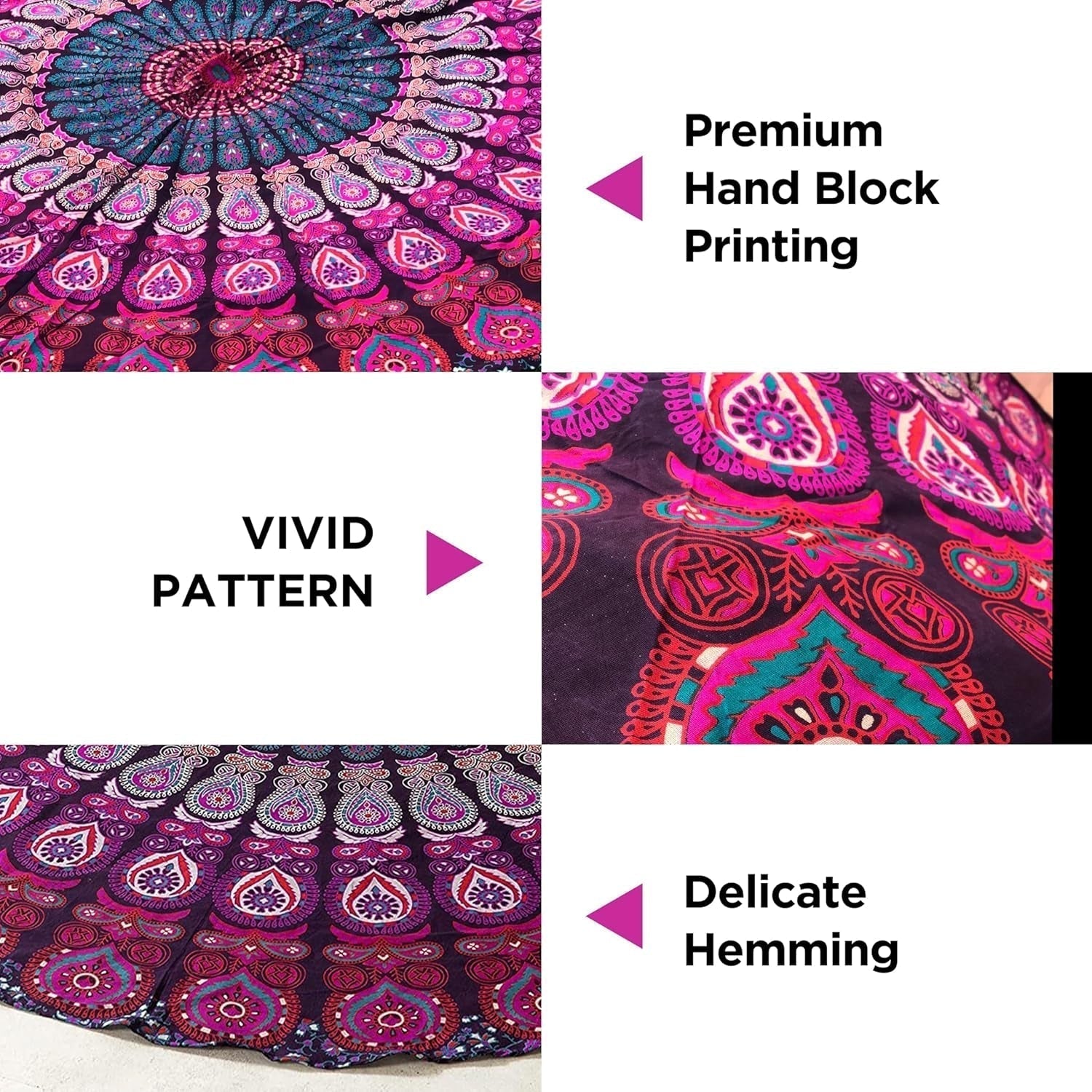 Indien gobeläng strandhandduk rund mandala hippie violett Hem - Accessoarer och dekorationer Naty Shop