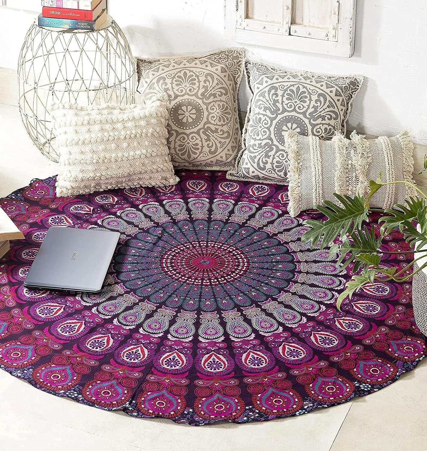 Indien gobeläng strandhandduk rund mandala hippie violett Hem - Accessoarer och dekorationer Naty Shop