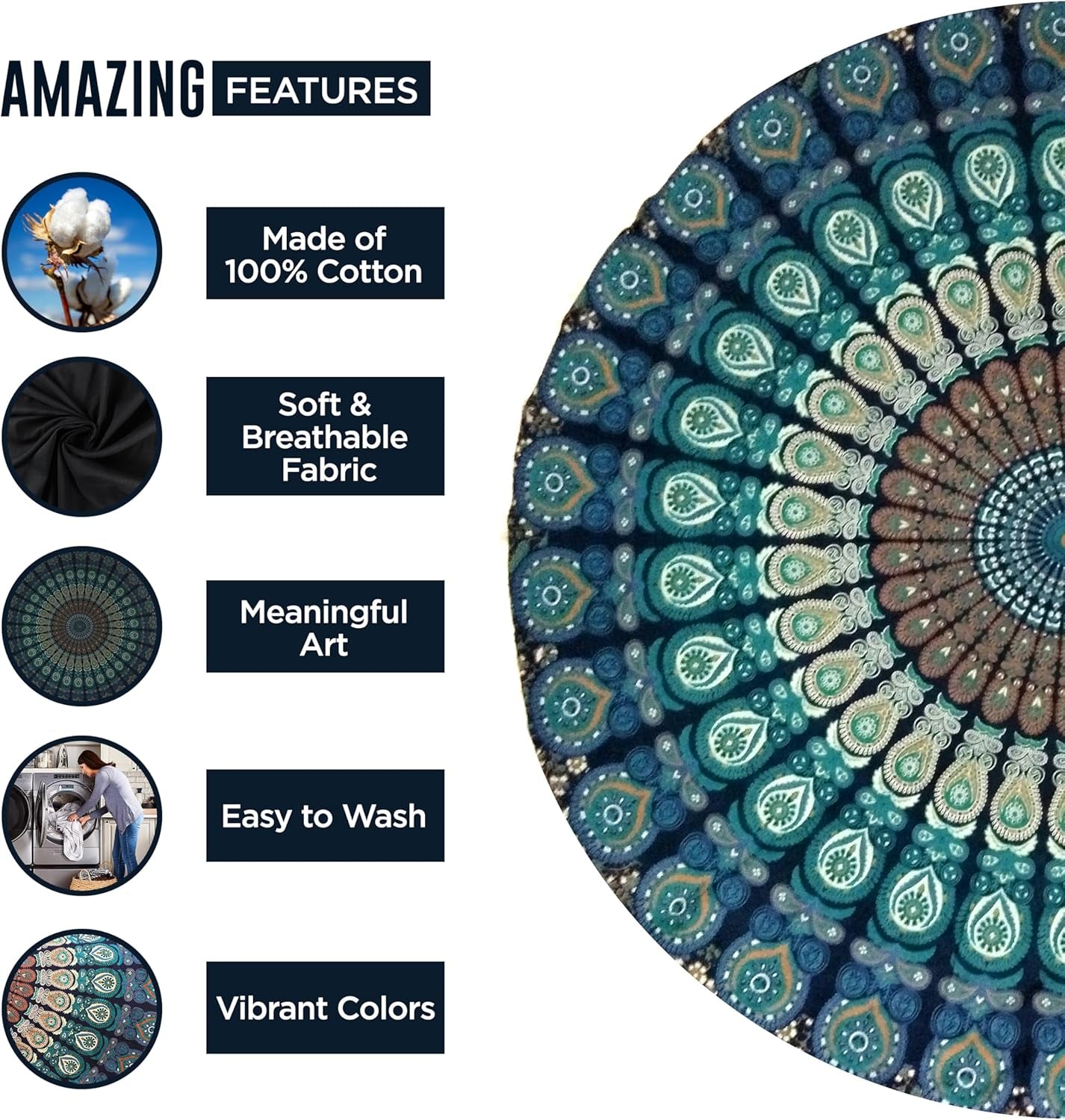 Indien gobeläng strandhandduk rund mandala hippie stor Indian Home - Accessoarer och dekorationer Naty Shop