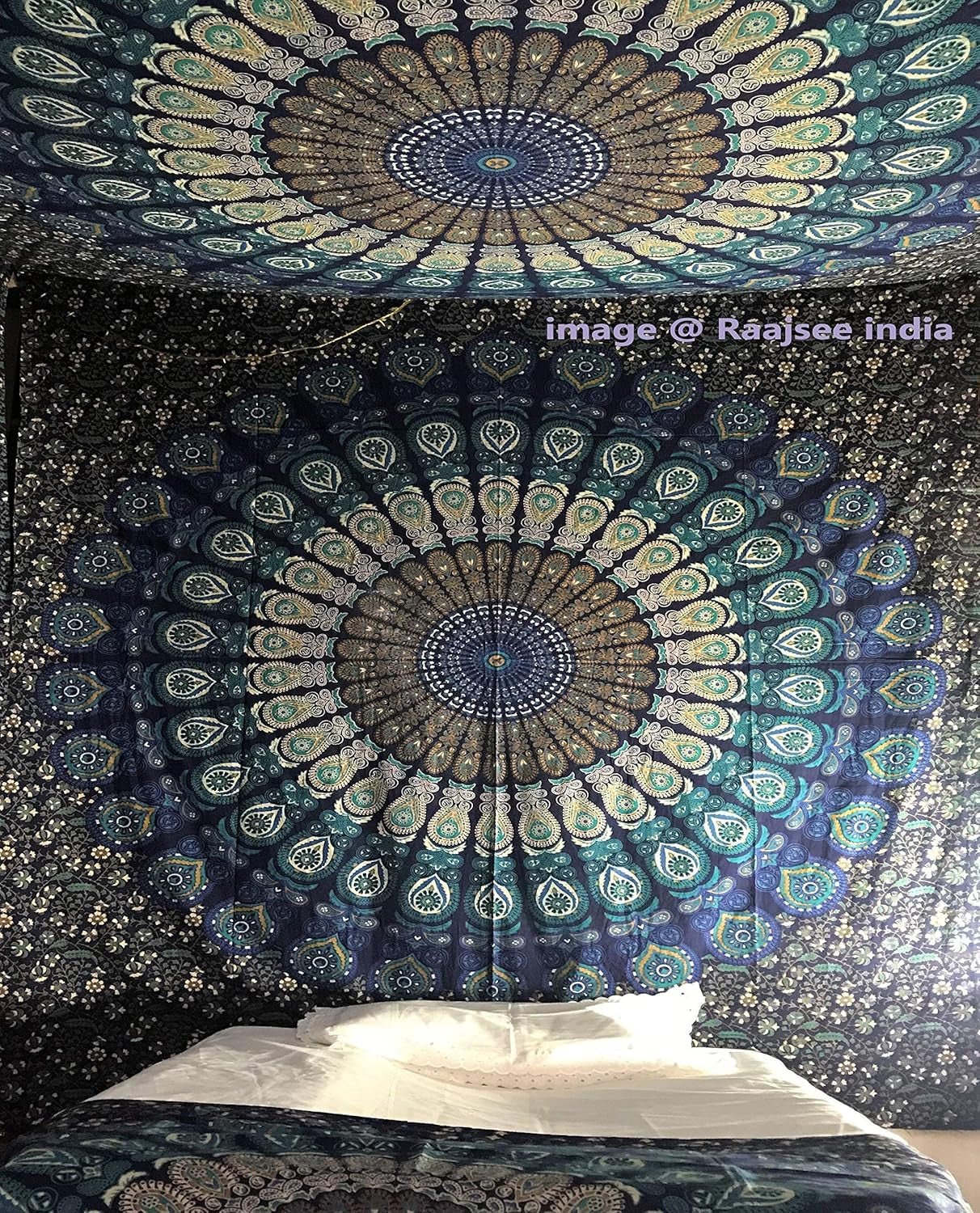 Indisk gobeläng psykedelisk mandala blå turkos elefant Hem - Tillbehör och dekorationer Naty Shop
