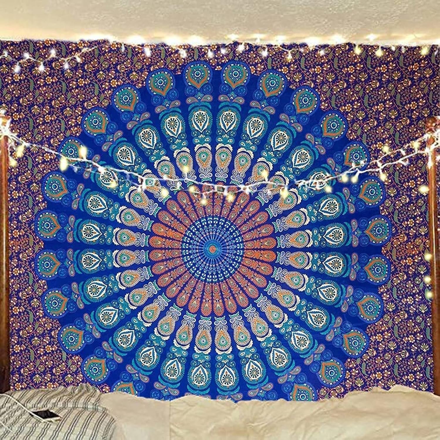 Indisk gobeläng psykedelisk mandala blå turkos elefant Hem - Tillbehör och dekorationer Naty Shop