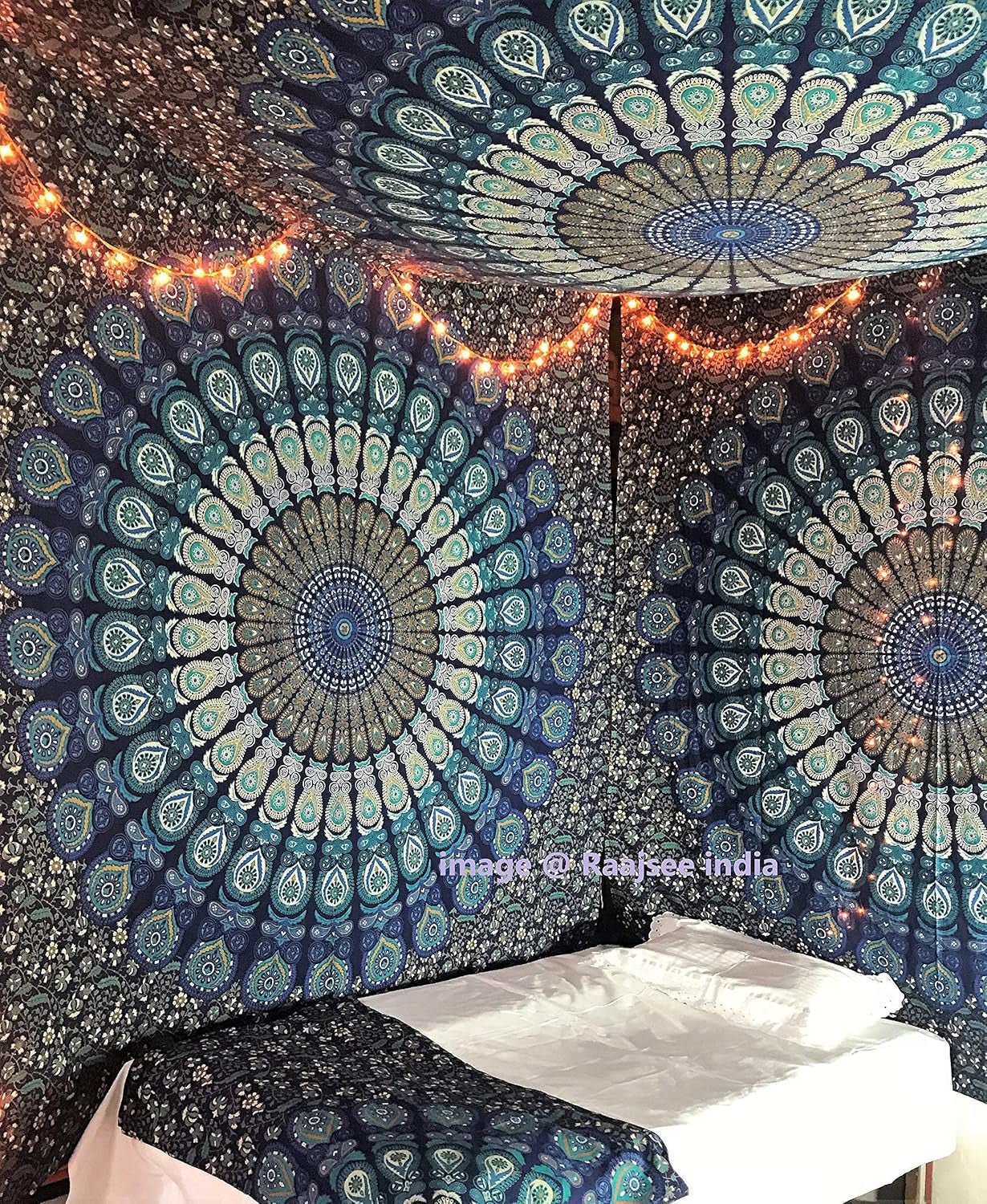 Indisk gobeläng psykedelisk mandala blå turkos elefant Hem - Tillbehör och dekorationer Naty Shop