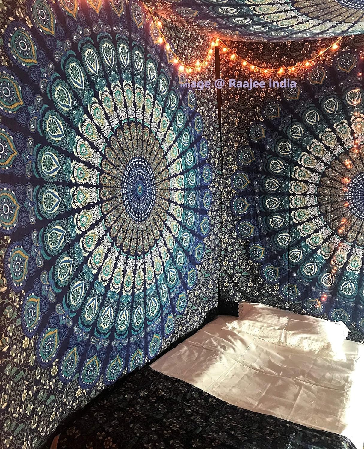 Indisk gobeläng psykedelisk mandala blå turkos elefant Hem - Tillbehör och dekorationer Naty Shop