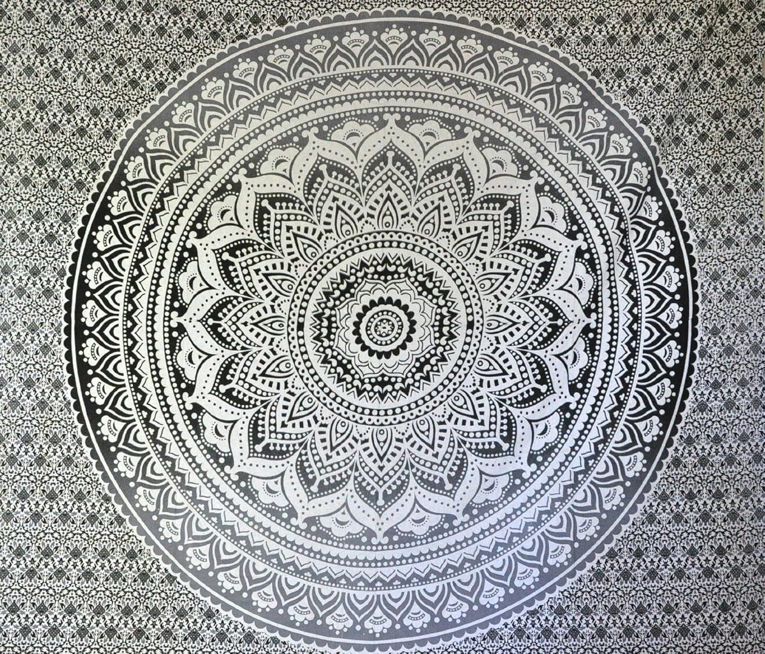 Indisk gobeläng psykedelisk mandala svart vit Indien Hem - Accessoarer och dekorationer Naty Shop
