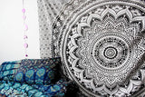 Indisk gobeläng psykedelisk mandala svart vit Indien Hem - Accessoarer och dekorationer Naty Shop