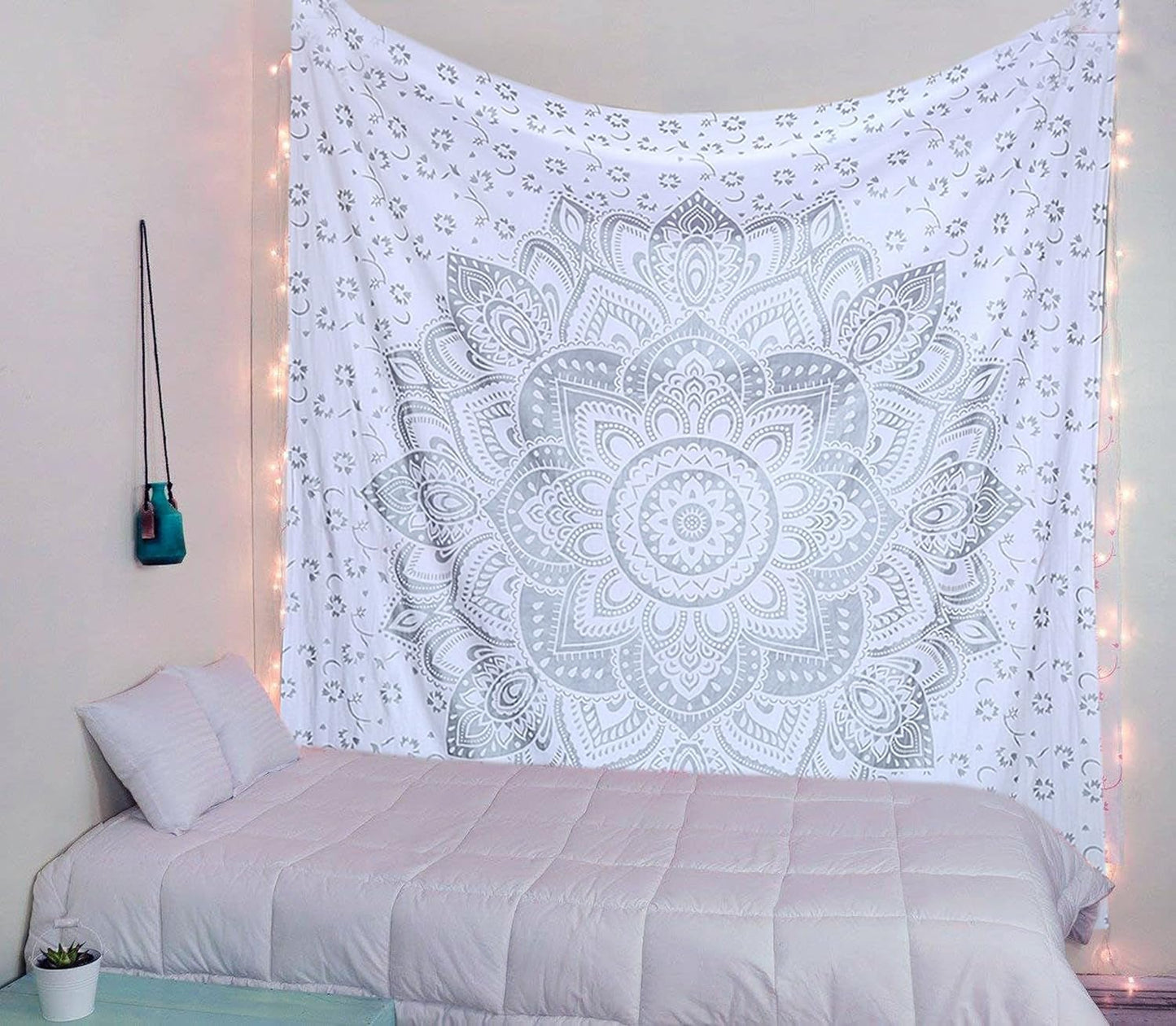 Indisk gobeläng mandala silver vitt rum estetisk duk Hem - Accessoarer och dekorationer Naty Shop