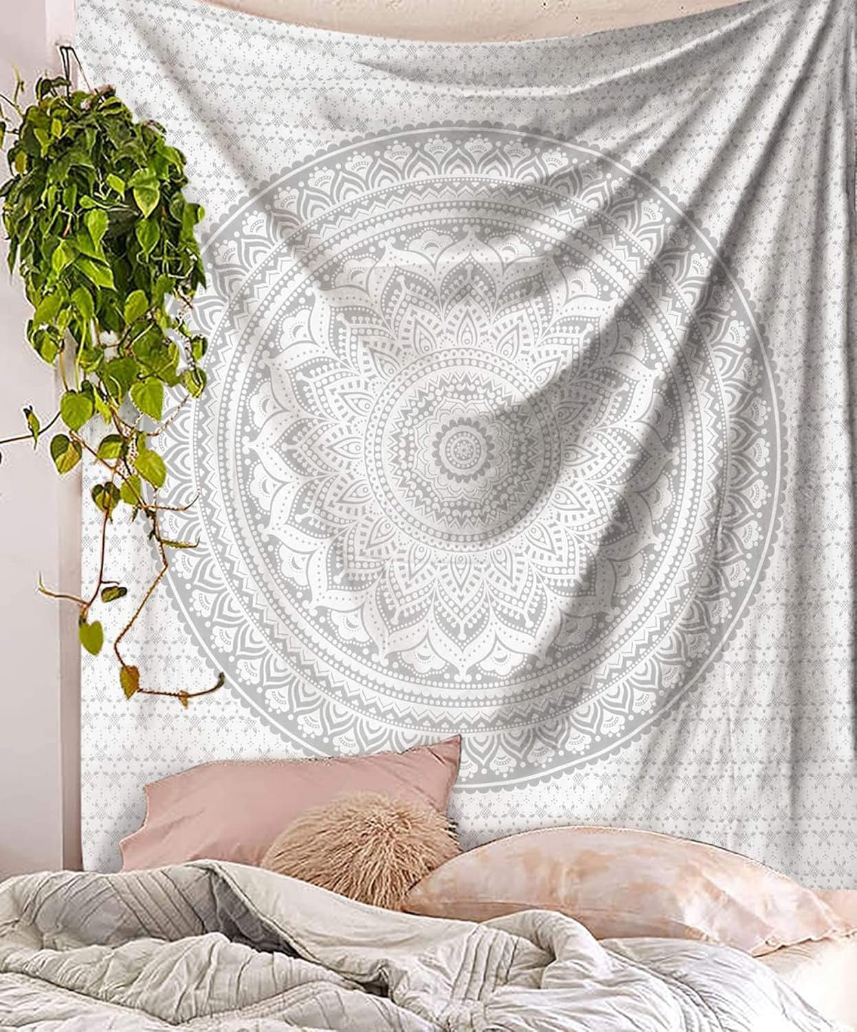 Indisk gobeläng mandala silver vitt rum estetisk duk Hem - Accessoarer och dekorationer Naty Shop
