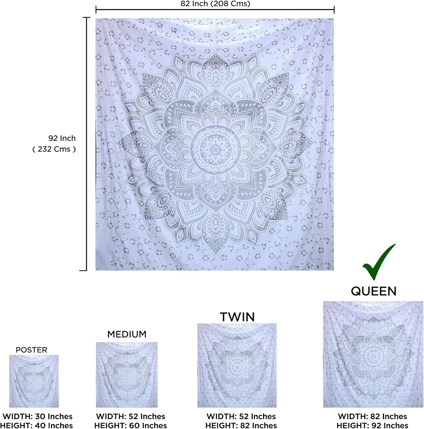 Indisk gobeläng mandala silver vitt rum estetisk duk Hem - Accessoarer och dekorationer Naty Shop