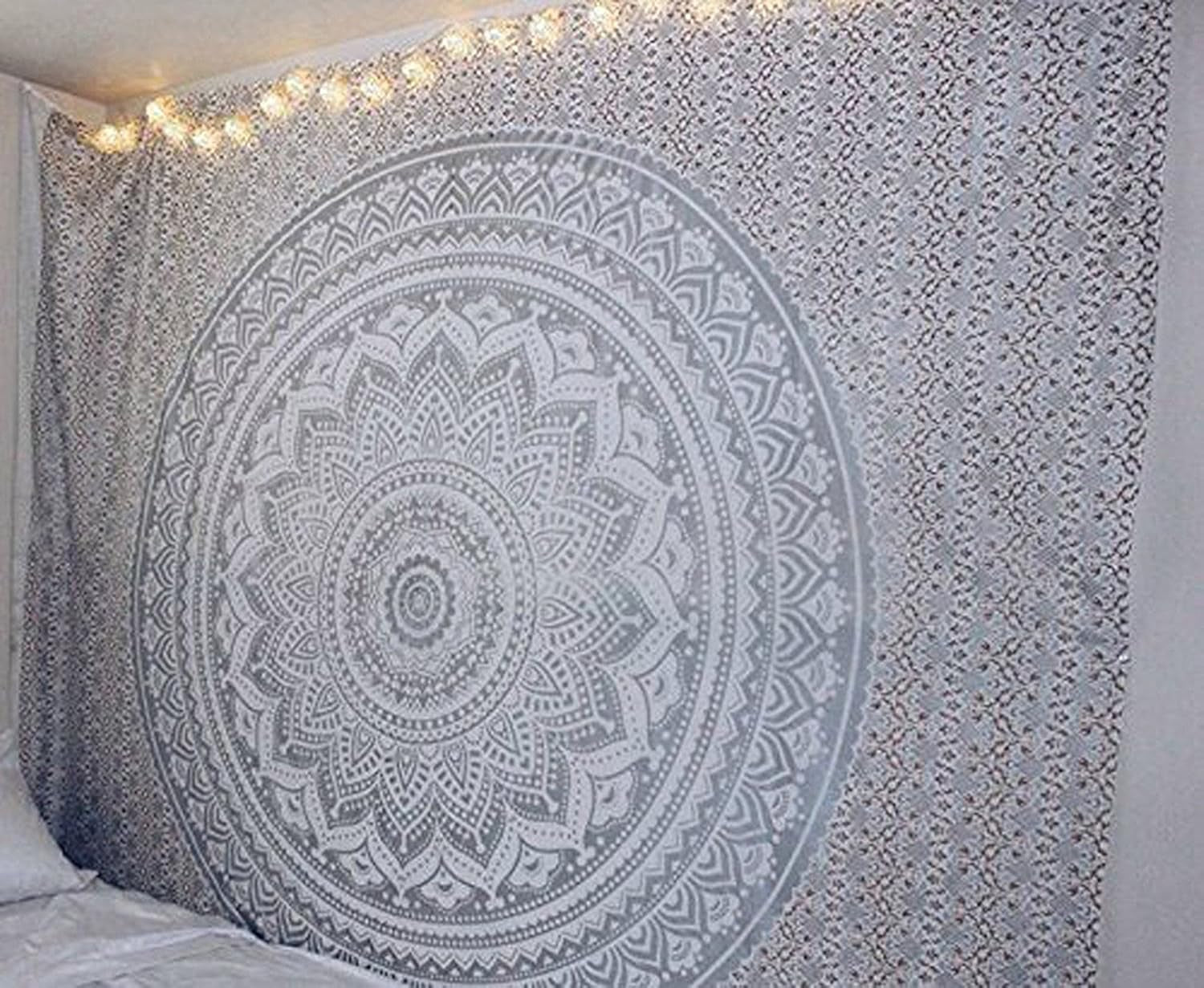 Indisk gobeläng mandala silver vitt rum estetisk duk Hem - Tillbehör och dekorationer Naty Shop Standardtitel