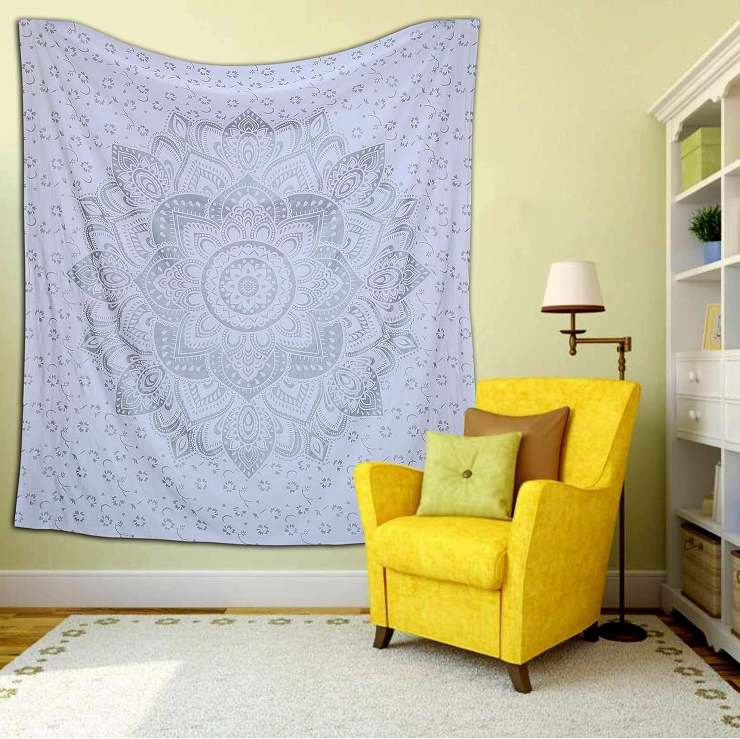 Indisk gobeläng mandala silver vitt rum estetisk duk Hem - Accessoarer och dekorationer Naty Shop