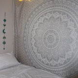 Indisk gobeläng mandala silver vitt rum estetisk duk Hem - Accessoarer och dekorationer Naty Shop