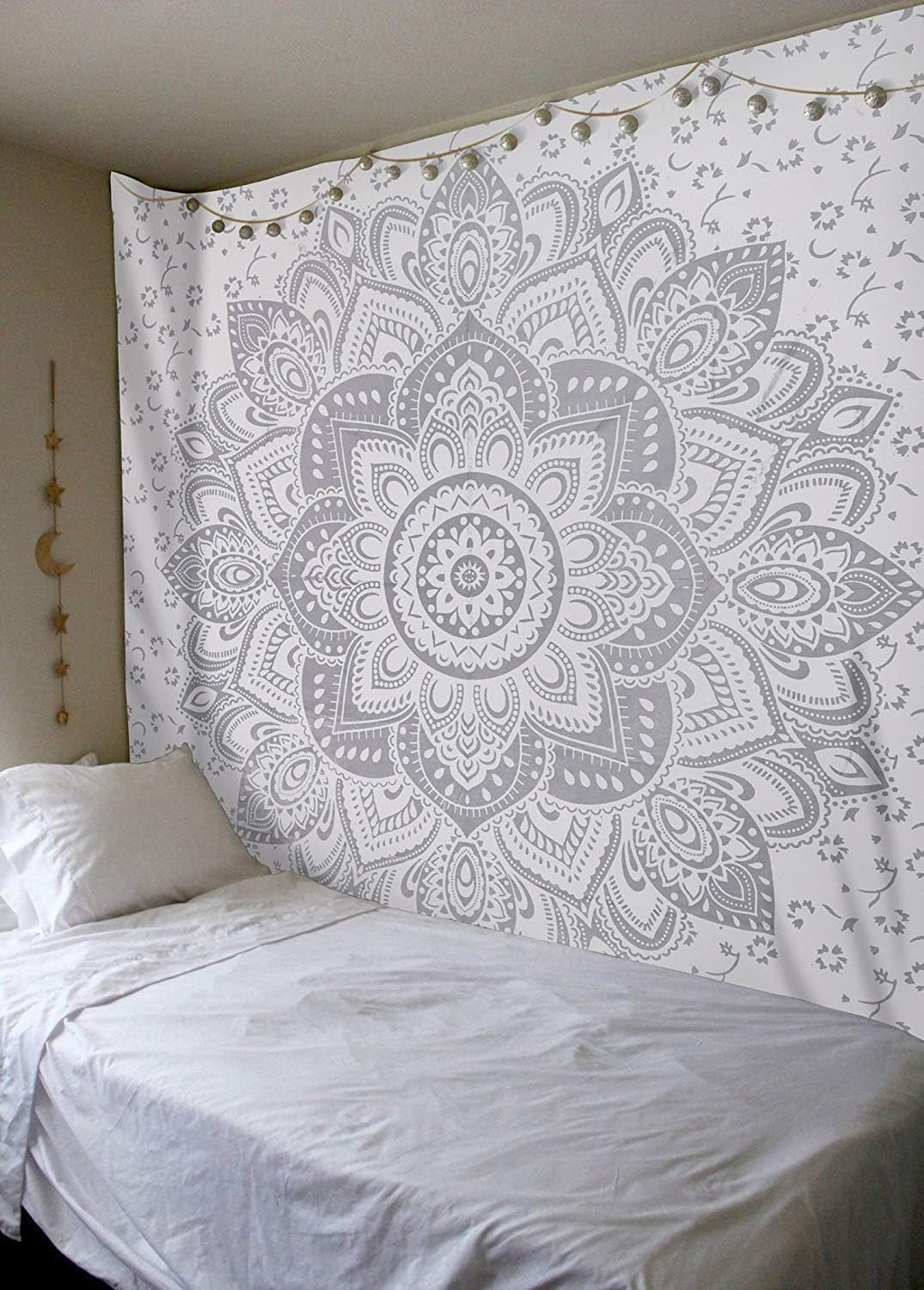 Indisk gobeläng mandala silver vitt rum estetisk duk Hem - Accessoarer och dekorationer Naty Shop