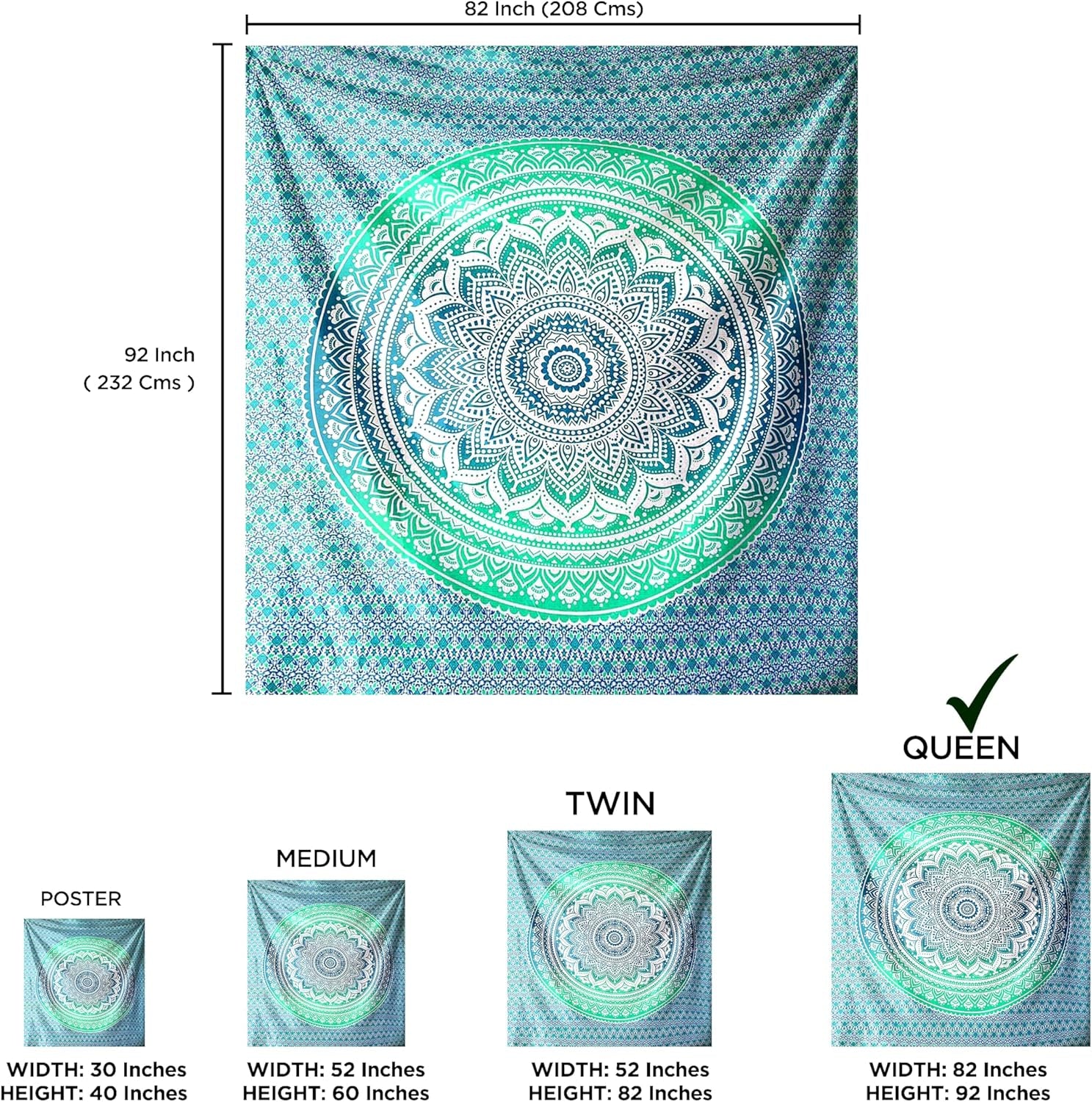Indisk grön mandala gobeläng estetisk dekoration Heminredning - Tillbehör och dekorationer Naty Shop