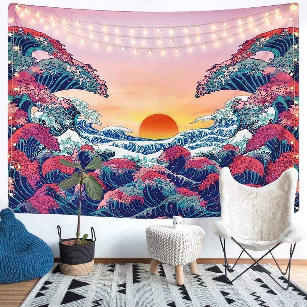 Gobeläng lomohoo abstrakt skiss konst svart vit kyssar Hem - Tillbehör och dekorationer Naty Shop Ocean Wave Orange 150L X 130B Cm