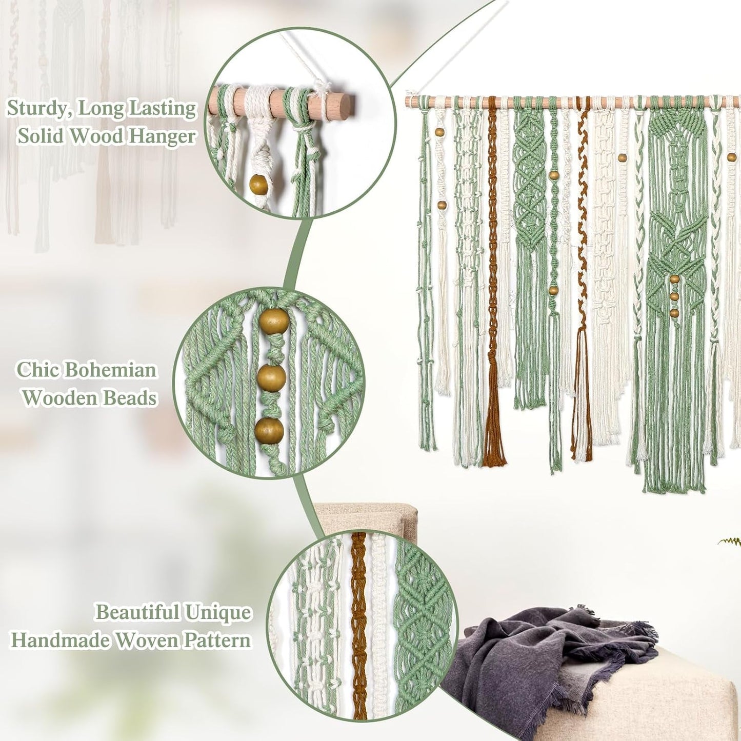 Gobeläng lomohoo stor deco grön estetisk vävd Hem - Accessoarer och dekorationer Naty Shop