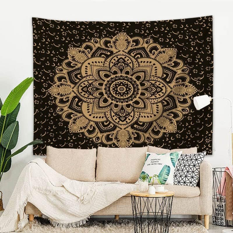 Majami Indian mandala gobeläng svart guld polyester canvas Hem - Accessoarer och dekorationer Naty Shop