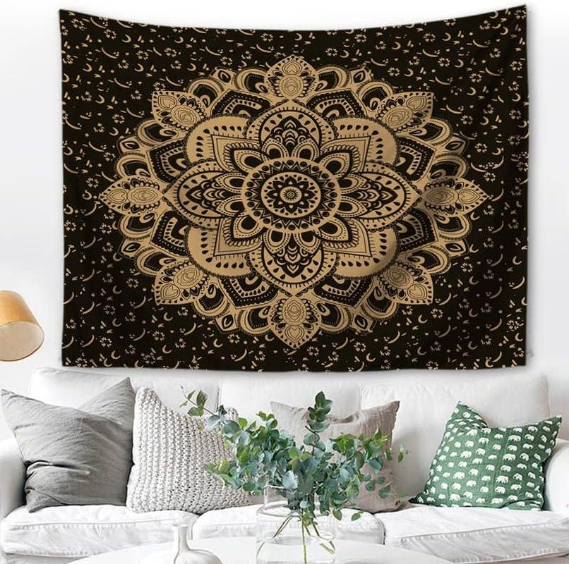 Majami Indian mandala gobeläng svart guld polyester canvas Hem - Accessoarer och dekorationer Naty Shop