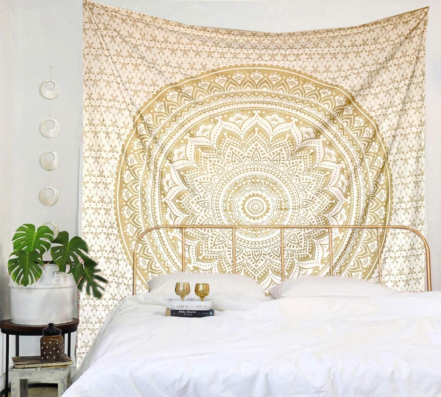 Mandala gobeläng rum dekoration estetisk guld vit canvas Hem - Accessoarer och dekorationer Naty Shop