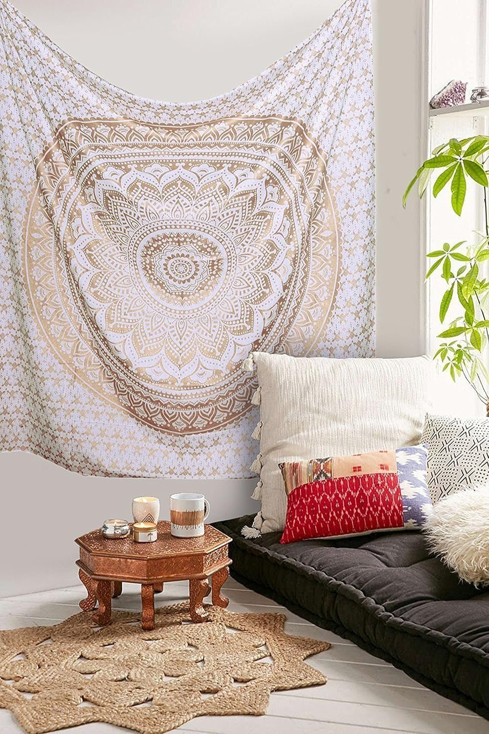 Mandala gobeläng rum dekoration estetisk guld vit canvas Hem - Accessoarer och dekorationer Naty Shop