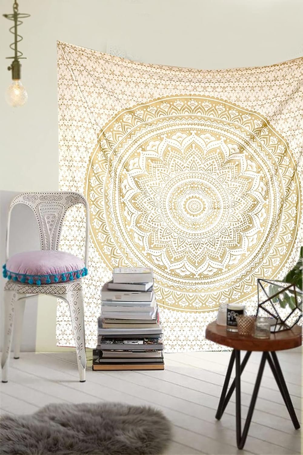 Mandala gobeläng rum dekoration estetisk guld vit canvas Hem - Accessoarer och dekorationer Naty Shop