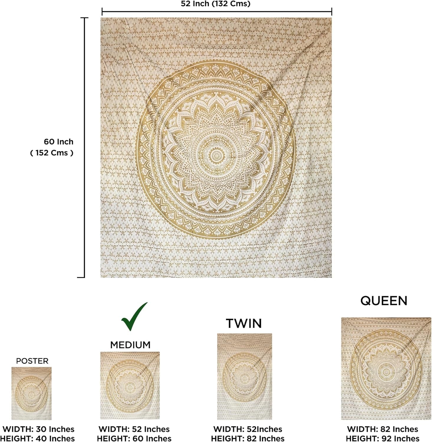 Mandala gobeläng rum dekoration estetisk guld vit canvas Hem - Accessoarer och dekorationer Naty Shop