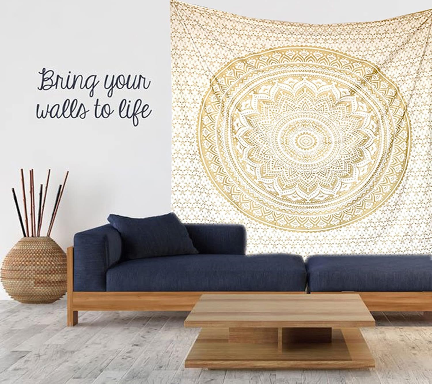 Mandala gobeläng rum dekoration estetisk guld vit canvas Hem - Accessoarer och dekorationer Naty Shop