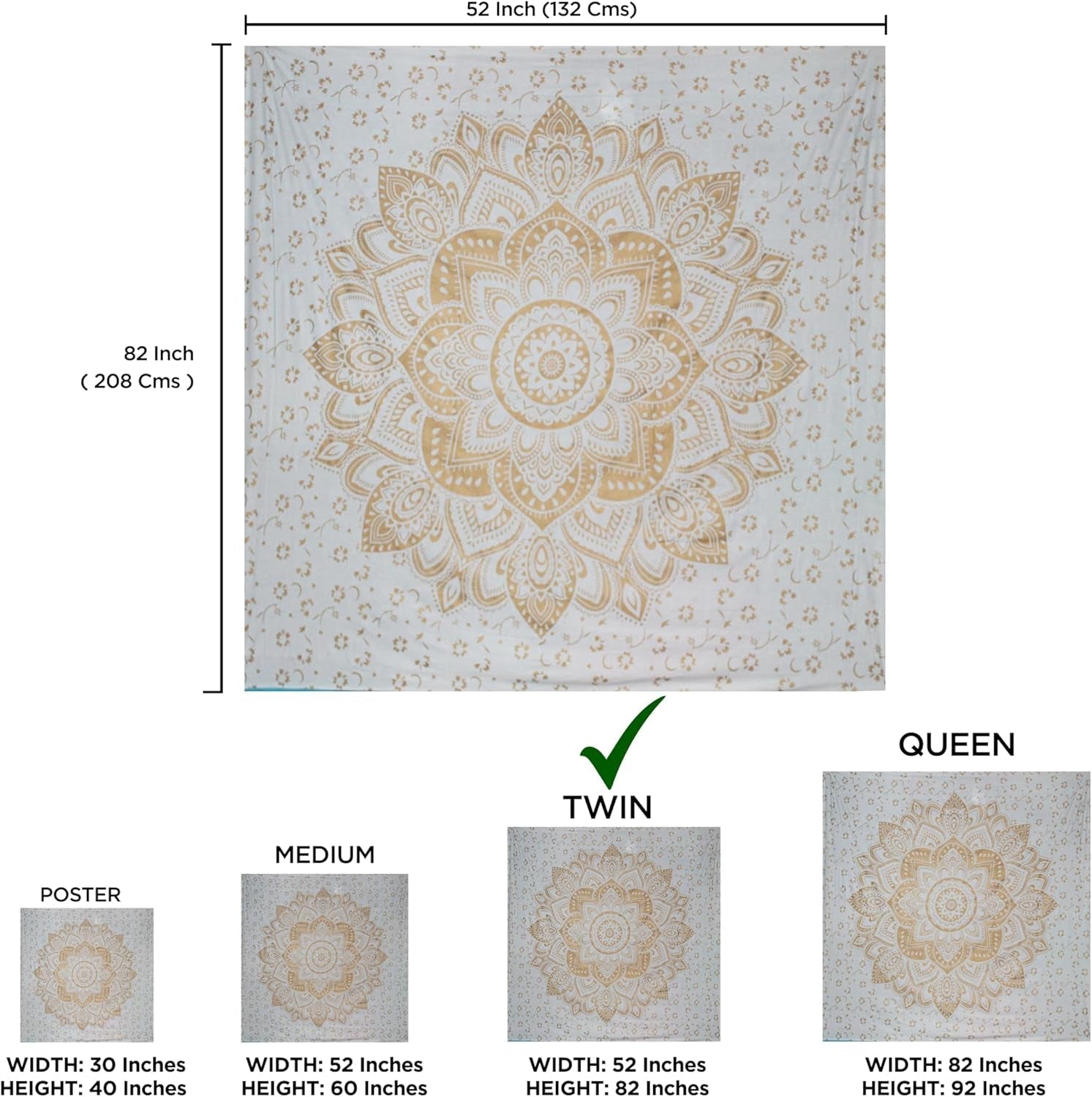 Gobeläng mandala rum dekoration canvas vitguld Hem - Accessoarer och dekorationer Naty Shop