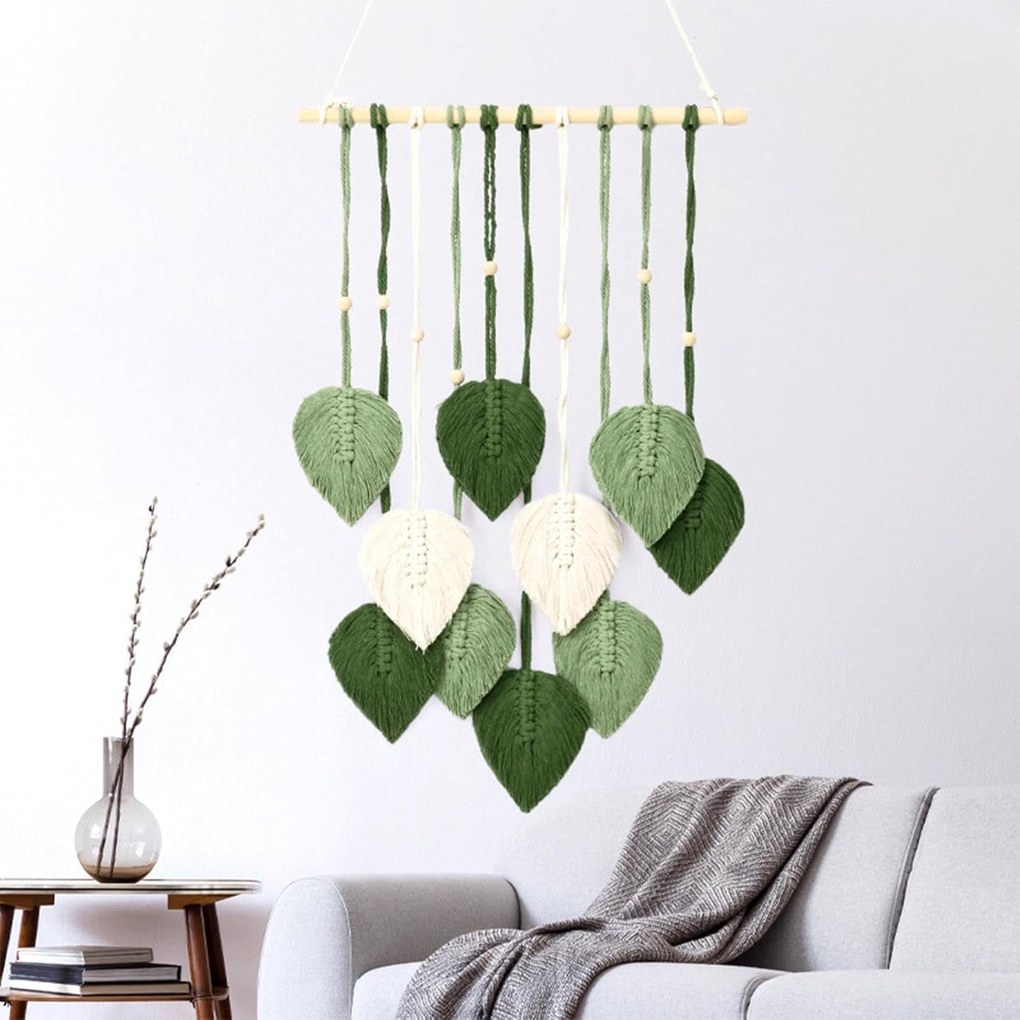 Handgjorda gobeläng träpärlor gröna blad Hem - Tillbehör och dekorationer Naty Shop Hälsningar