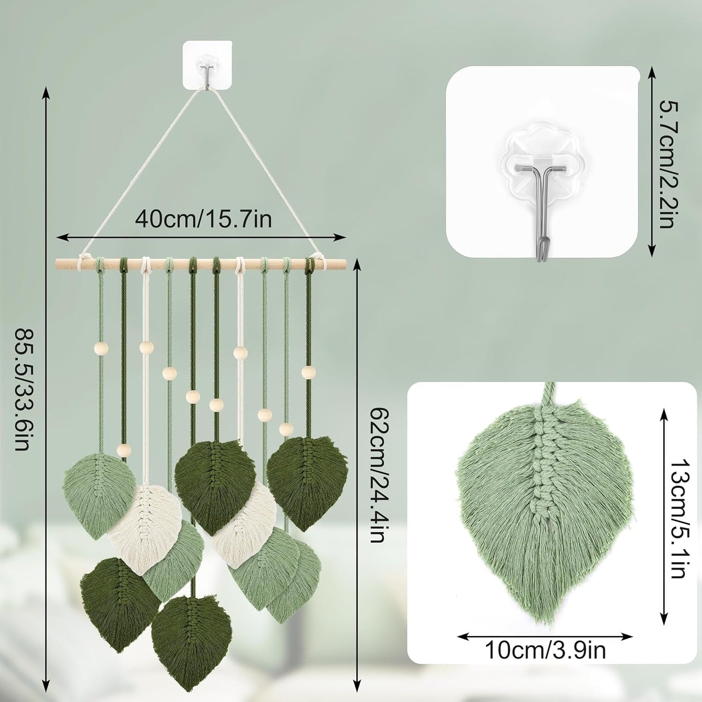 Gobeläng träpärlor gröna blad krok Hem - Tillbehör och dekorationer Naty Shop