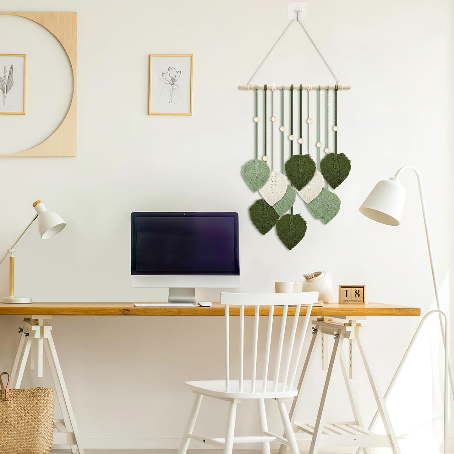Gobeläng träpärlor gröna blad krok Hem - Tillbehör och dekorationer Naty Shop
