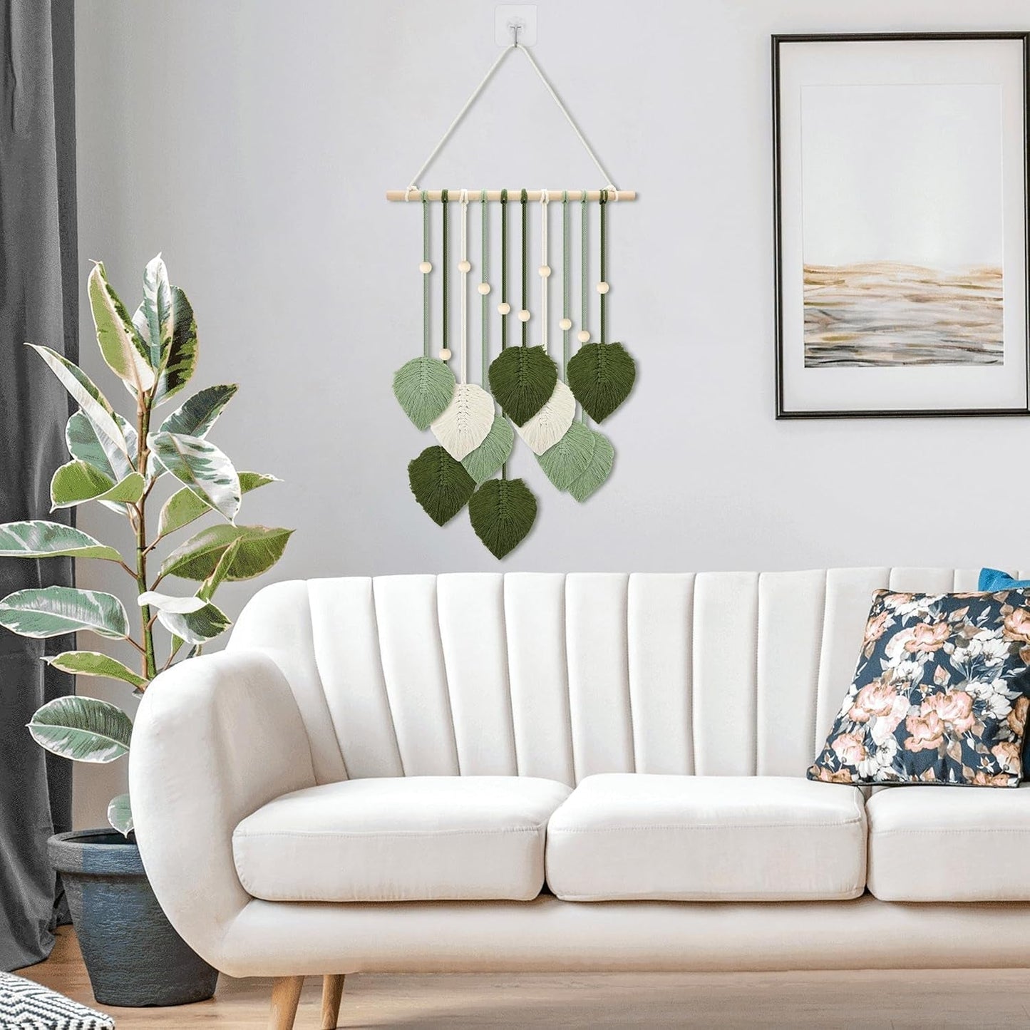 Gobeläng träpärlor gröna blad krok Hem - Tillbehör och dekorationer Naty Shop