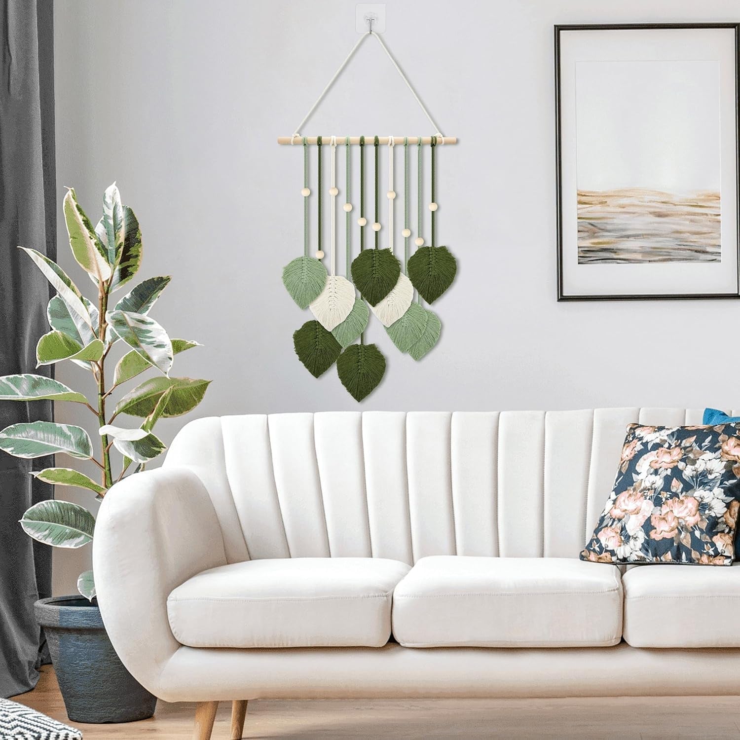 Gobeläng träpärlor gröna blad krok Hem - Tillbehör och dekorationer Naty Shop