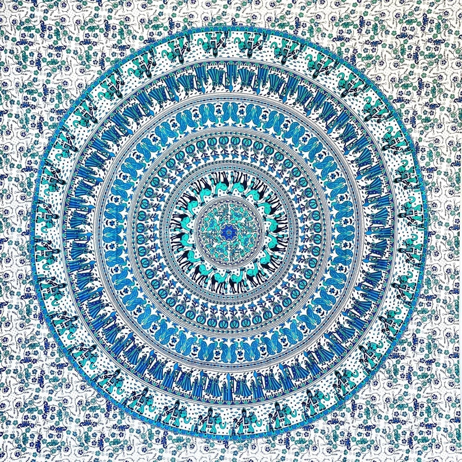 Gobeläng momomus mandala färgad bomull orientalisk design Hem - Tillbehör och dekorationer Naty Shop Vit-blå 135L X 210B Cm